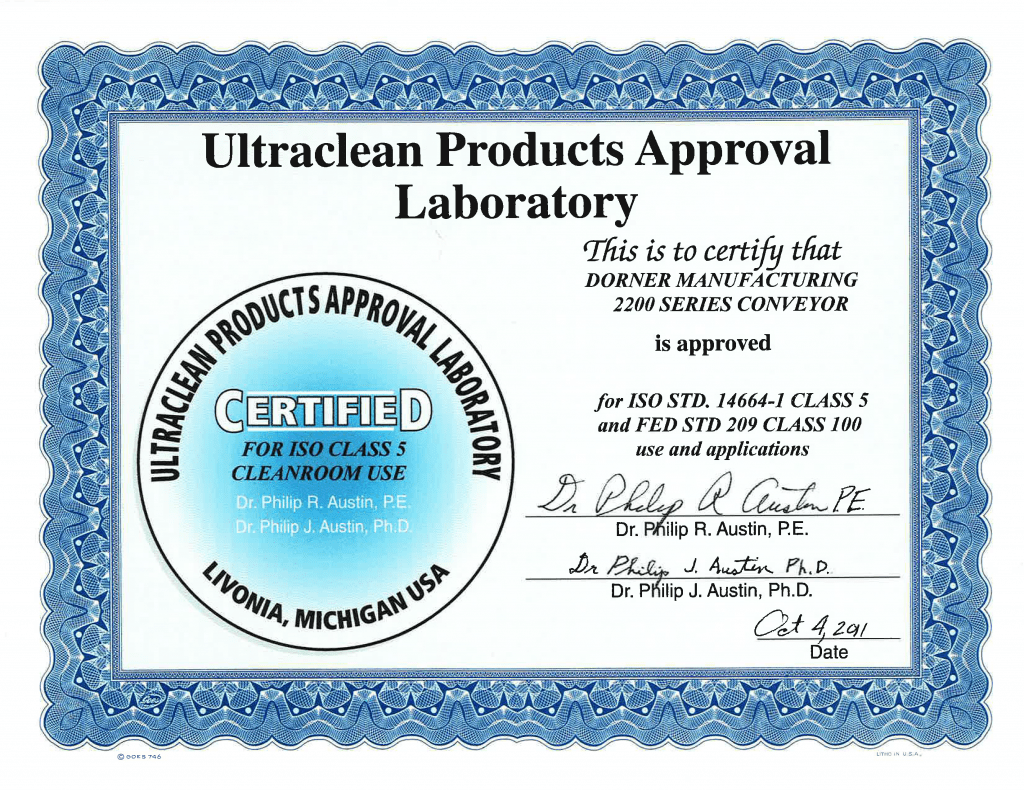 , 2200 Series Belt Conveyor Receives Cleanroom Certification
