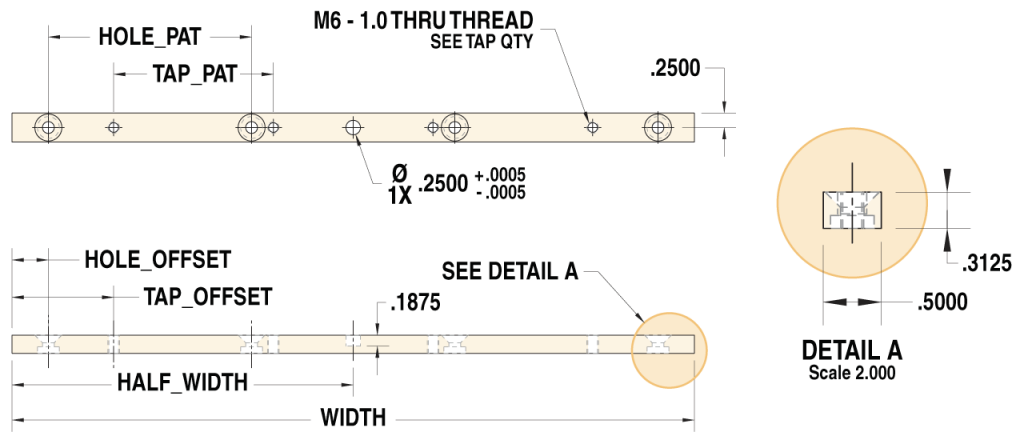 CAD drawing of mounting bar for 3200 Precision Move Fixtured Pallet