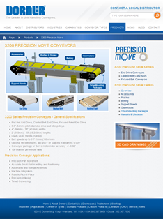 Screenshot of Dorner website 3200 Precision Move Conveyors Information