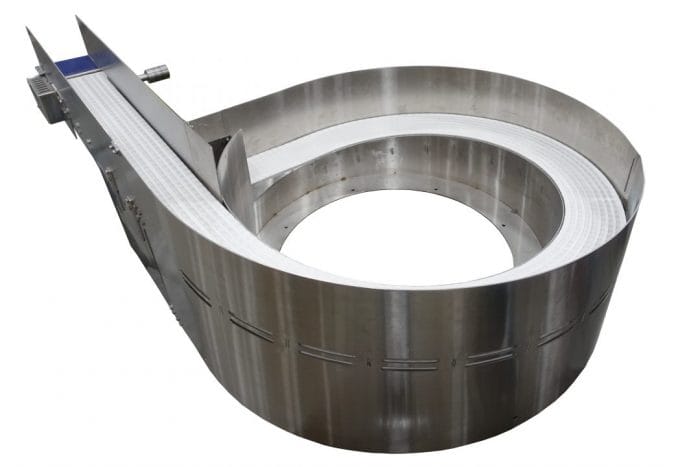 , Sanitary Helix Conveyor Uses AquaGard 7350 Series Chain