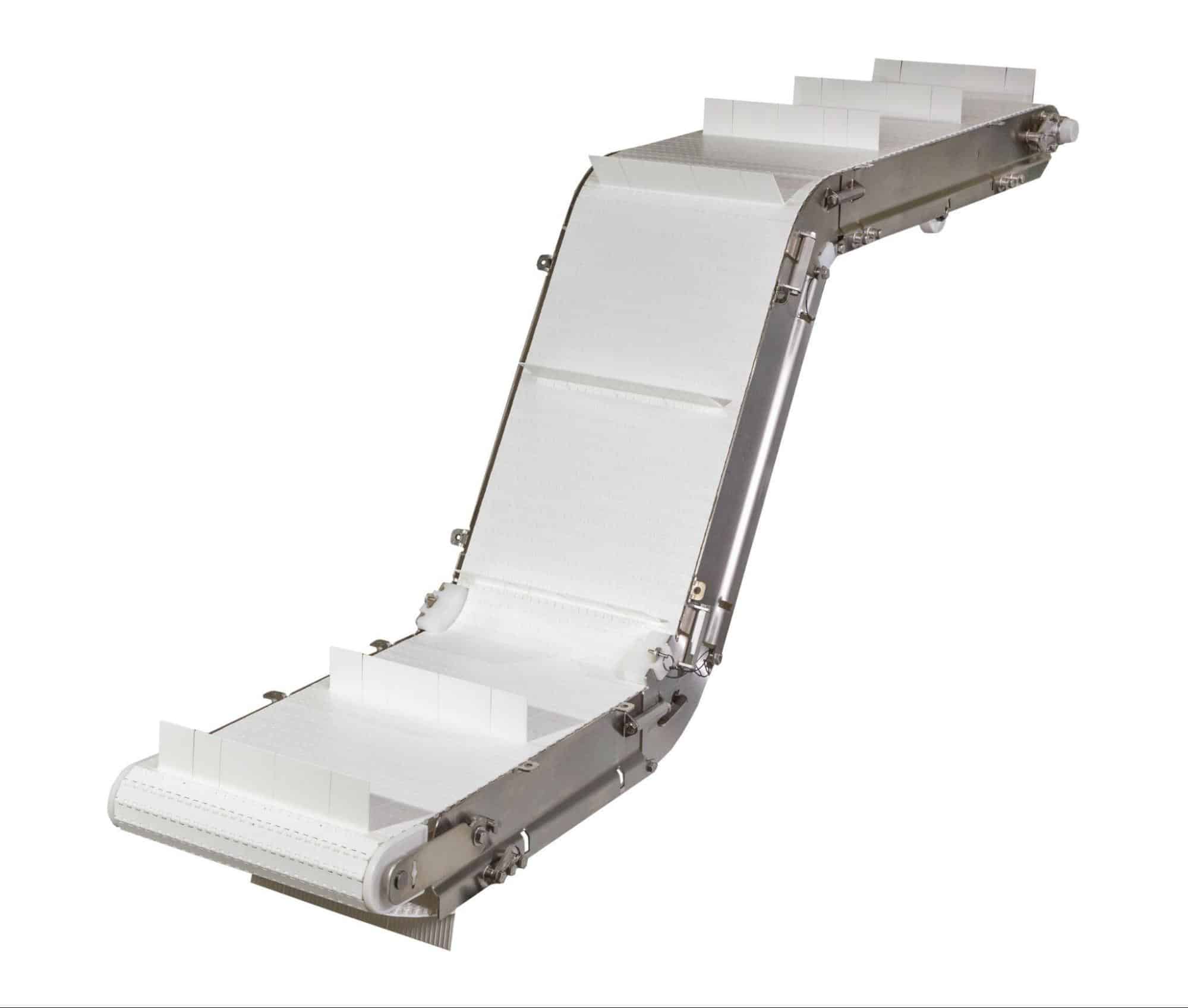 LPZ z-frame modular cleated belt conveyor, designed to save space and allow elevation.