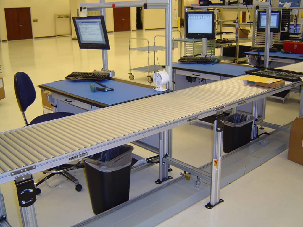 gravity roller conveyor with workstations