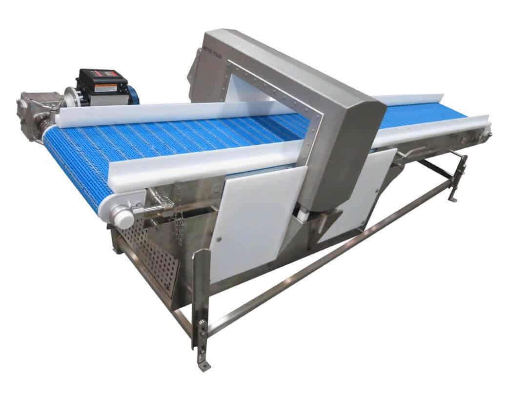 A Dorner conveyor with metal free zone compatibility for product inspection.